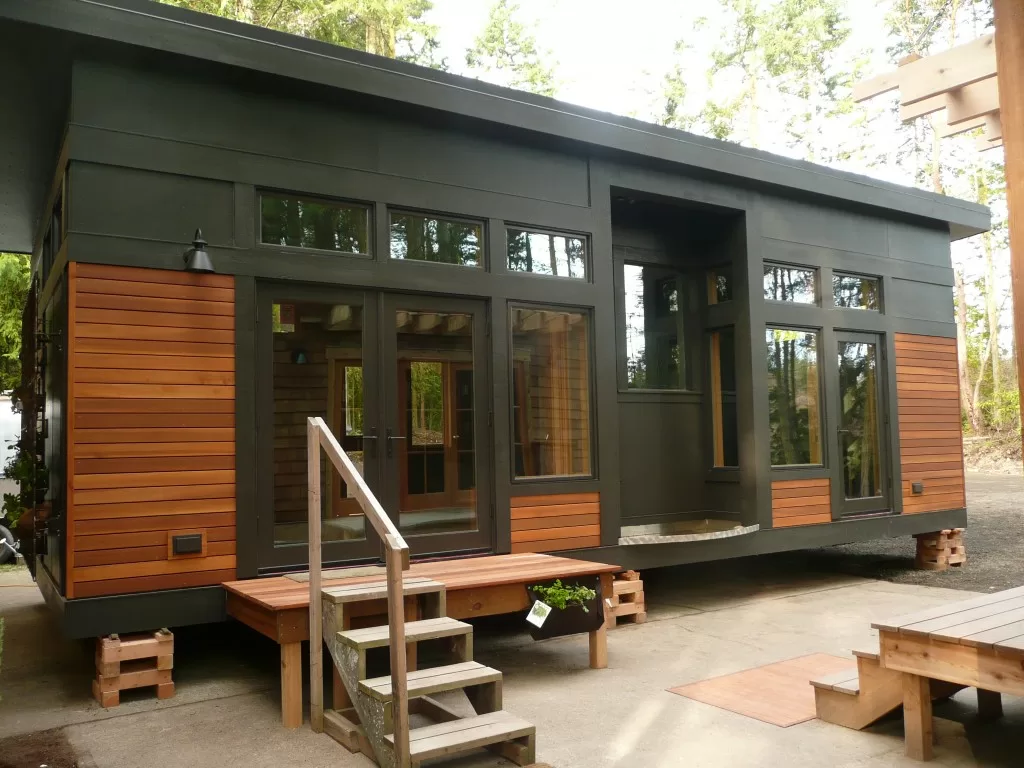 The front of the greenpod tiny home pod